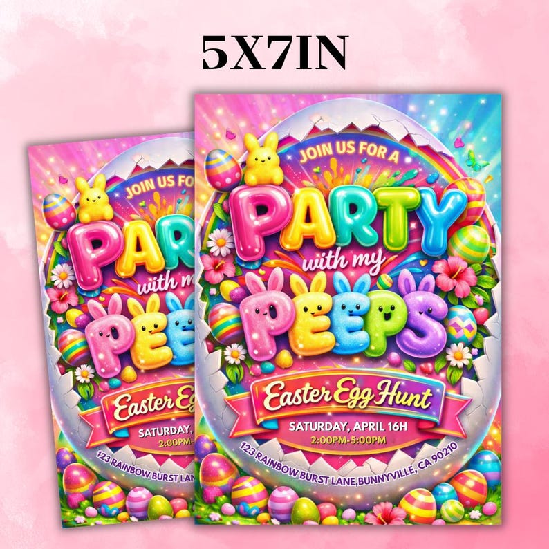 Easter egg Hunt Invitation, Party with my Peeps, Easter Bunny Invite, Gold Easter Egg, Easter Party Invite, Instant Download, Editable Canva