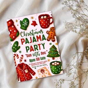 Christmas Pajama Party Invitation, Pajama Invitation, Christmas Party Invitation, Holiday Party Invite, Xmas Party, Editable Canva Template