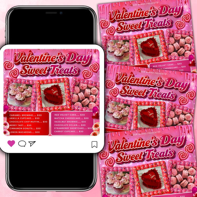 Valentines Day Bakery Flyer, Sweet Treats Flyer, Pastry Flyer, Valentines Dessert Flyer, Baking Shop Flyer, February Flyer