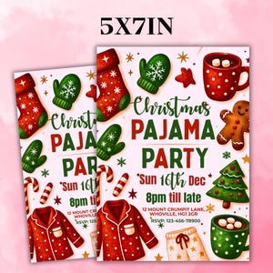 Christmas Pajama Party Invitation, Pajama Invitation, Christmas Party Invitation, Holiday Party Invite, Xmas Party, Editable Canva Template