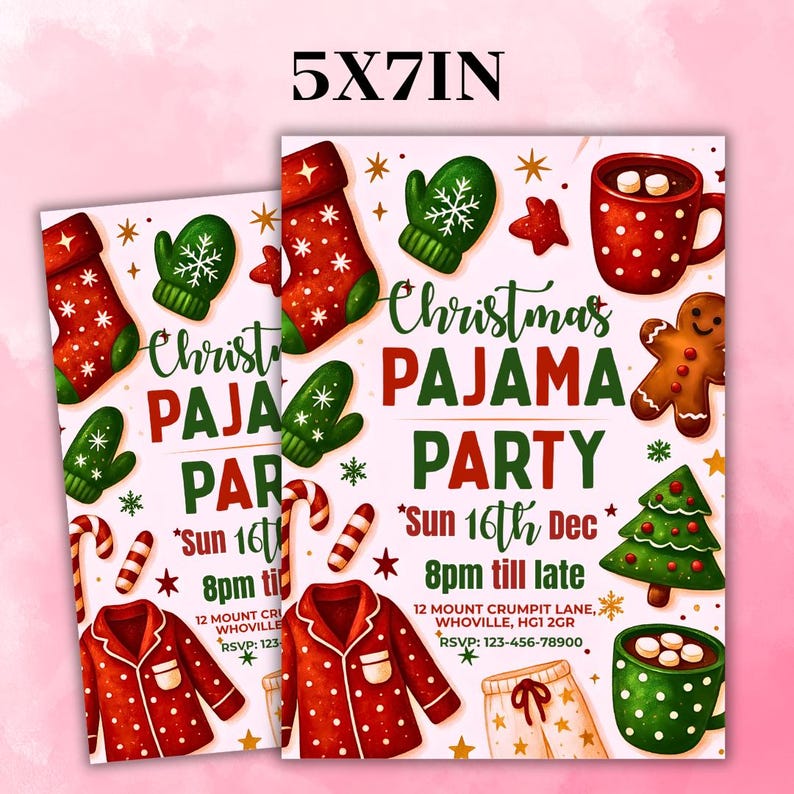 Christmas Pajama Party Invitation, Pajama Invitation, Christmas Party Invitation, Holiday Party Invite, Xmas Party, Editable Canva Template
