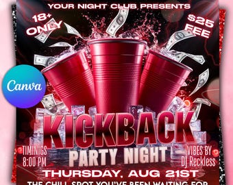 Kickback Party Flyer, Editable Kickback Club Flyer, Club DJ Party Invite, Event Flyer, Social Media Flyer, Canva Template, Instant Download