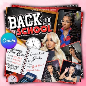 Back To School Flyer, Back to school hair flyer, Back to school sale flyer, DIY canva template, Back 2 School Flyer, Braid Special Flyer