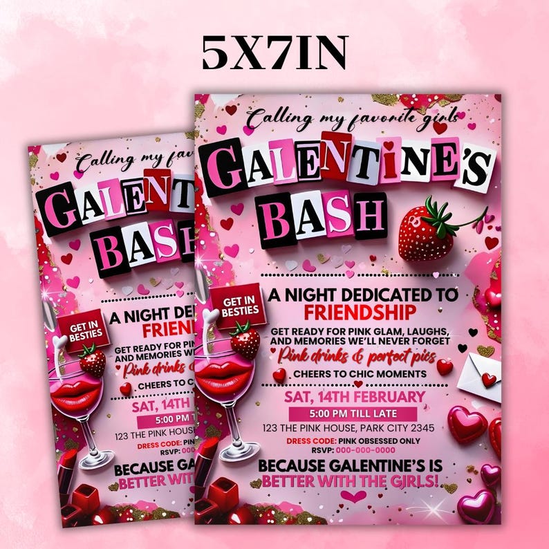 Editable Burn Book Galentine's Day Invite, Pink Girls Party Invitation, Valentine's Day Invite, Girls Only, Mean Girls Galentines Invite