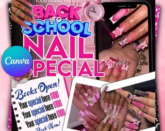Back to School Nail Flyer, Nail Special Flyer, Back 2 School Nail Deal, Nail Tech Flyer, Nail Booking Flyer, Nail Appointments, Nail Flyer
