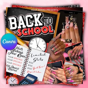 Back to School Nail Flyer, Nail Special Flyer, Back 2 School Nail Deal, Nail Tech Flyer, Nail Booking Flyer, Nail Appointments, Nail Flyer