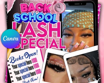 Back To School Lash Sale Flyer, Lash Tech Flyer Template, Back To School Hair Flyer, August Bookings Flyer, Canva Book Now B2S Hair Flyer