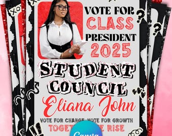 Student Council Campaign Flyer Template, School Election Flyer, Editable Canva Poster, Digital Council Flyer, School Election Poster