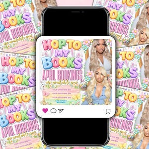 Editable April Booking Flyer, Easter Theme, Hop to My Books, Canva Template, Instant Digital Download, Service Promotion