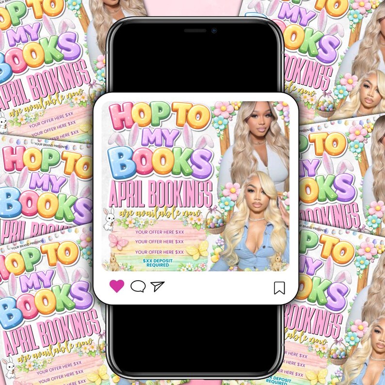 Editable April Booking Flyer, Easter Theme, Hop to My Books, Canva Template, Instant Digital Download, Service Promotion