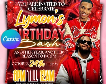 Birthday Party Flyer, Men's Birthday Flyer, Birthday Boy, Event Flyer, Club Flyer, Birthday Bash, Cancer Birthday Flyer, Canva Template