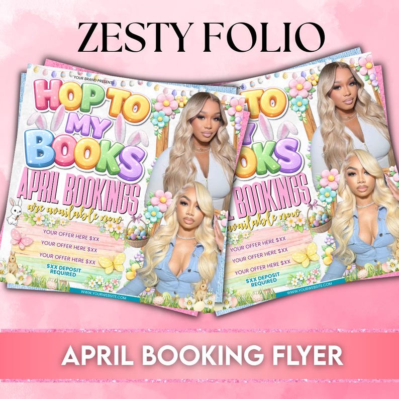 Editable April Booking Flyer, Easter Theme, Hop to My Books, Canva Template, Instant Digital Download, Service Promotion