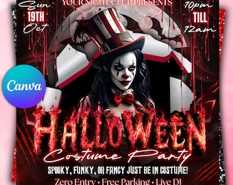 Panfleto para festa à fantasia de Halloween, evento de clube assustador, panfleto de Halloween, panfleto SZN assustador, panfleto para noite de fantasia assustadora, festa assustadora, festa, Canva