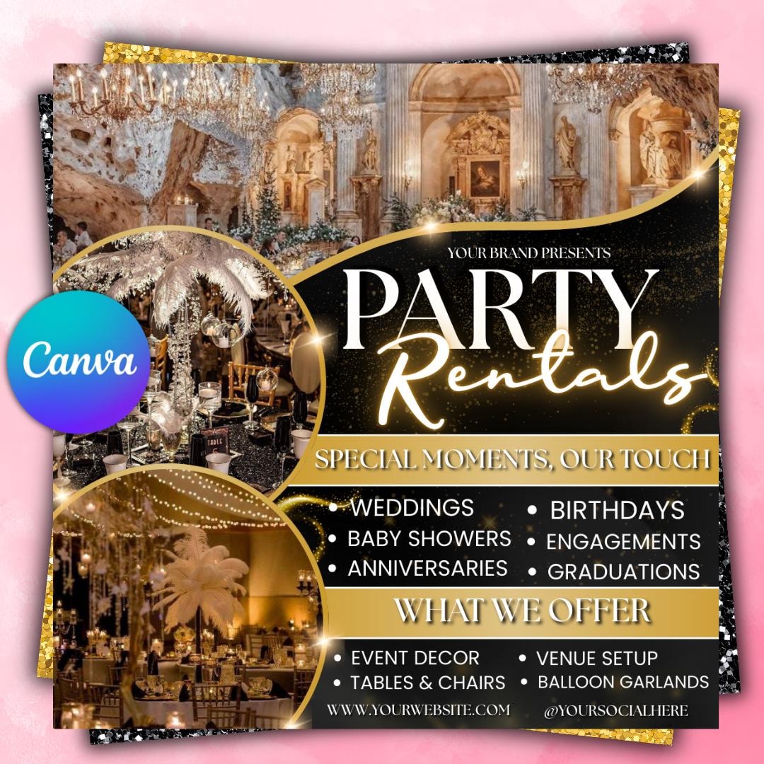 Editable Party Rentals Flyer: Event Planning Template (canva Editable ...