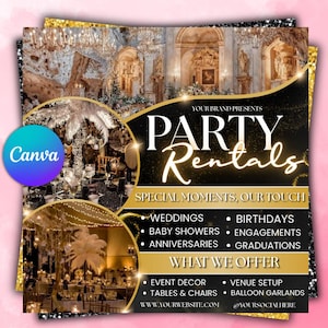 Party Rentals Flyer, Event Supplies Flyer, Event Equipment Rental Flyer, Premade Party Planning Decoration Flyer, Canva Editable