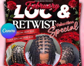 Folleto de febrero: Locs y estilos, rastas para redes sociales, cabello y trenzas (descarga instantánea)