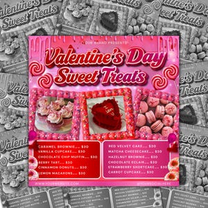 Valentines Day Bakery Flyer, Sweet Treats Flyer, Pastry Flyer, Valentines Dessert Flyer, Baking Shop Flyer, February Flyer