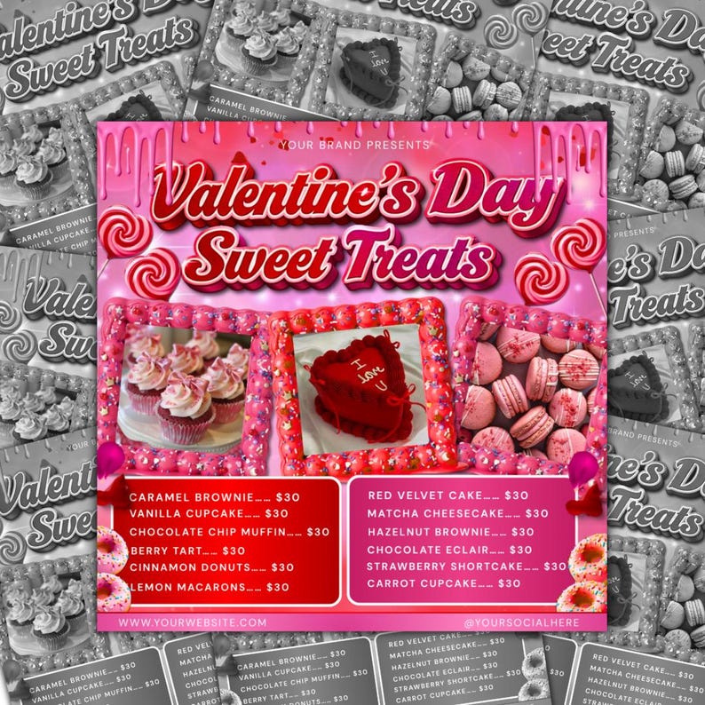 Valentines Day Bakery Flyer, Sweet Treats Flyer, Pastry Flyer, Valentines Dessert Flyer, Baking Shop Flyer, February Flyer