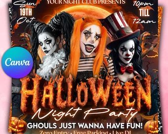 Flyer para festa de Halloween, Flyer para festa de Halloween, Evento de clube assustador, Mídia social, Flyer para festa, Convite para festa de Halloween, Canva editável