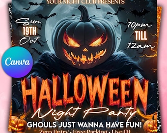 Flyer para festa de Halloween, Flyer para festa de Halloween, Evento de clube assustador, Mídia social, Flyer para festa, Convite para festa de Halloween, Canva editável