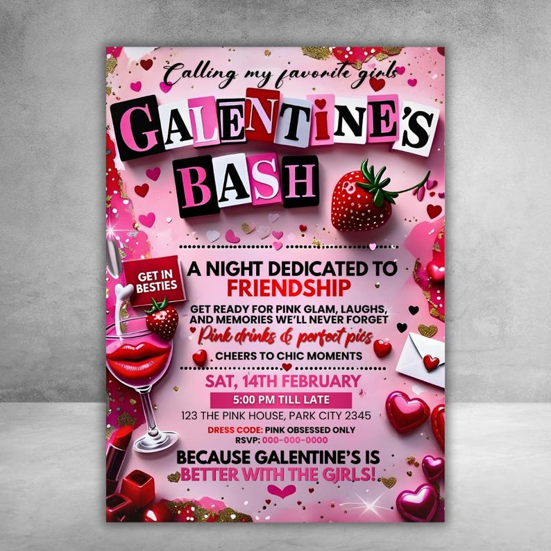 Editable Burn Book Galentine's Day Invite, Pink Girls Party Invitation, Valentine's Day Invite, Girls Only, Mean Girls Galentines Invite