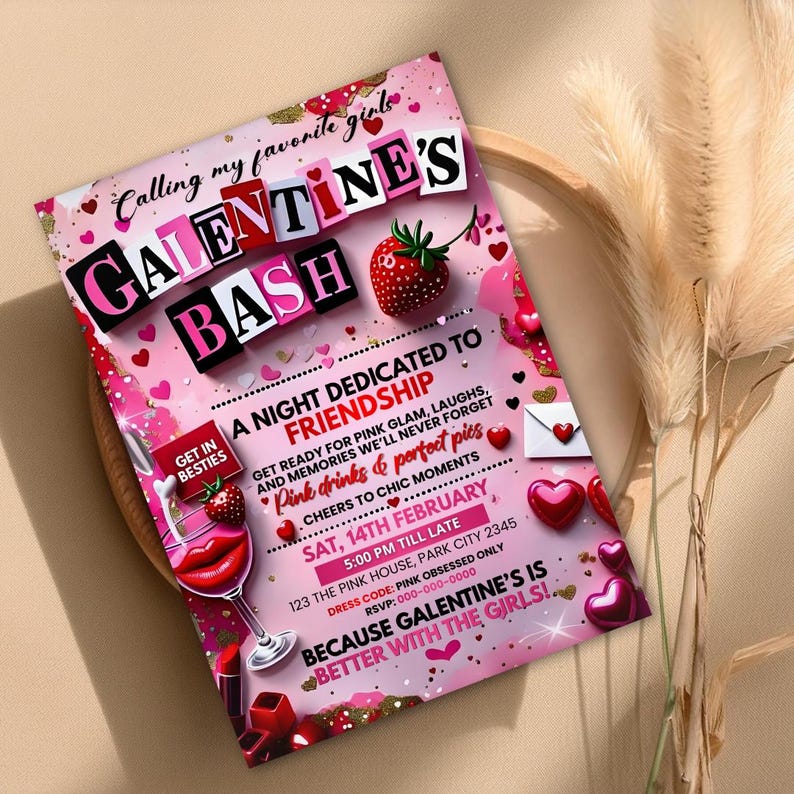 Editable Burn Book Galentine's Day Invite, Pink Girls Party Invitation, Valentine's Day Invite, Girls Only, Mean Girls Galentines Invite