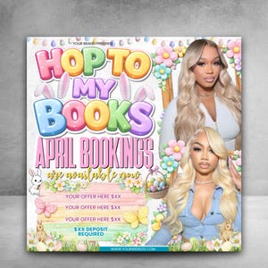 Editable April Booking Flyer, Easter Theme, Hop to My Books, Canva Template, Instant Digital Download, Service Promotion