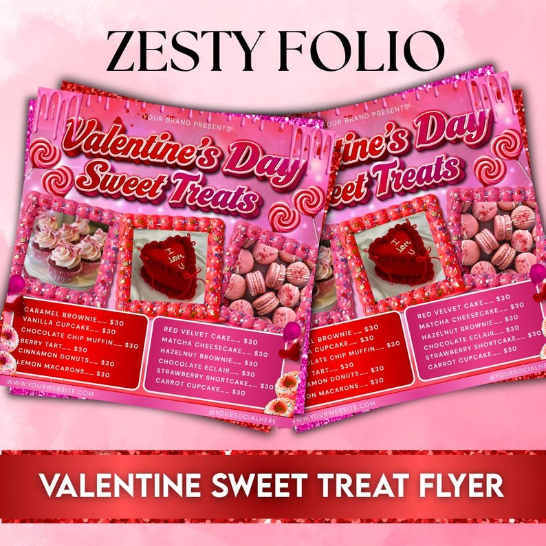 Valentines Day Bakery Flyer, Sweet Treats Flyer, Pastry Flyer, Valentines Dessert Flyer, Baking Shop Flyer, February Flyer