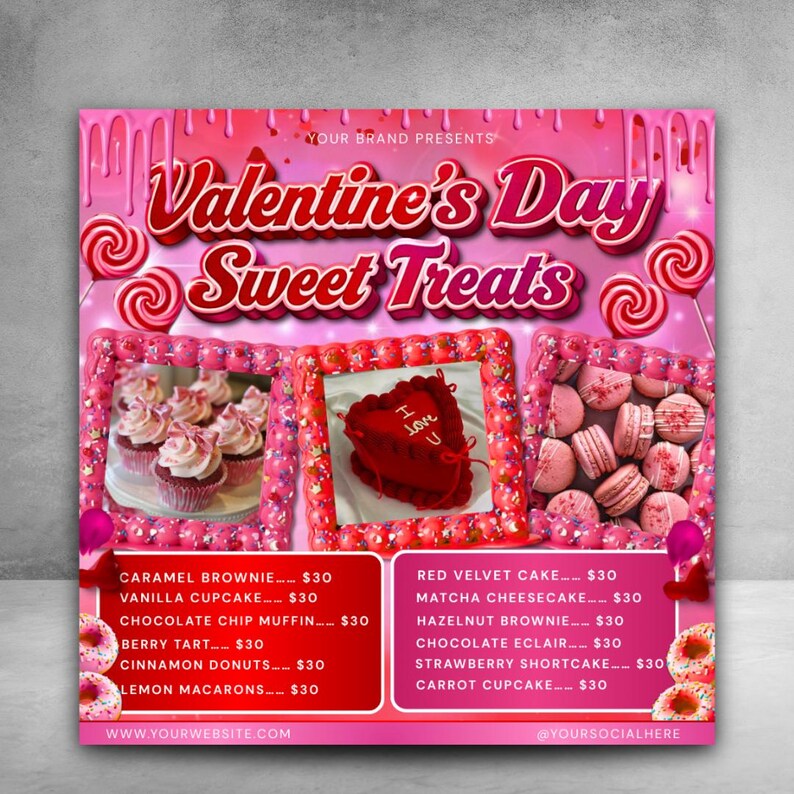 Valentines Day Bakery Flyer, Sweet Treats Flyer, Pastry Flyer, Valentines Dessert Flyer, Baking Shop Flyer, February Flyer