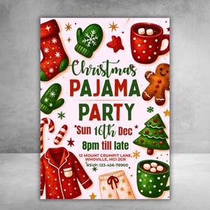 Christmas Pajama Party Invitation, Pajama Invitation, Christmas Party Invitation, Holiday Party Invite, Xmas Party, Editable Canva Template