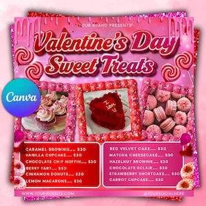 Valentines Day Bakery Flyer, Sweet Treats Flyer, Pastry Flyer, Valentines Dessert Flyer, Baking Shop Flyer, February Flyer