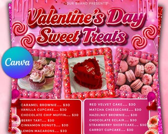 Valentines Day Bakery Flyer, Sweet Treats Flyer, Pastry Flyer, Valentines Dessert Flyer, Baking Shop Flyer, February Flyer