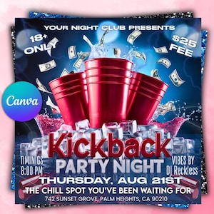 Kickback Party Flyer Canva Template | Editable Chill Party Invitation | Backyard, House, or BBQ Party Flyer Design