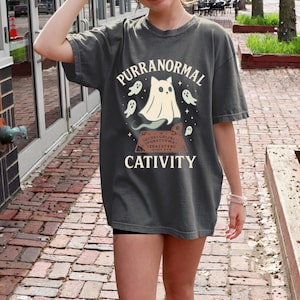 Purranormal Cativity Shirt, Cute Ghost Cat Halloween Tee, Spooky Cat Lover Gift Tee, Funny Witchy Kitty Shirt, Vintage Ouija Design  T-shirt