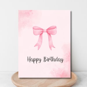 Personalized Pink Bow Birthday Card: Custom Digital Download