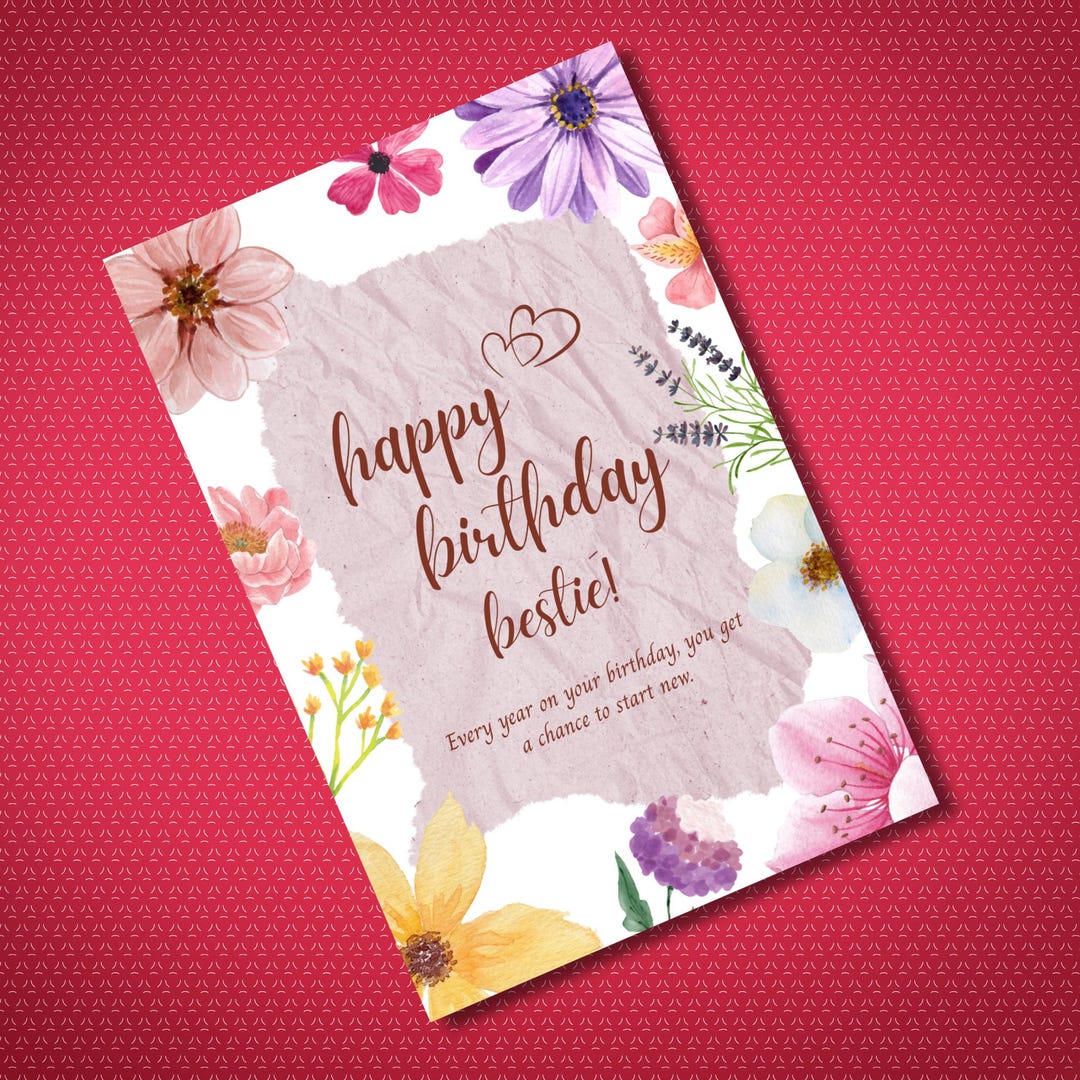 Printable Bestie Birthday Card, Birthday Card for Best Friend, Birthday ...