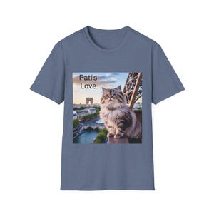 Cat Lover Unisex Softstyle T-Shirt, Animal Print Paris Eiffel Tower Tee, Pet Owner Gift, City Vibes Shirt