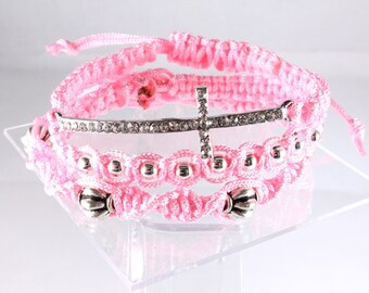 Drei Rosa Makramee Armbänder, Rosa Makramee Armbänder, Freundschaftsarmband, Stapelbare Armbänder