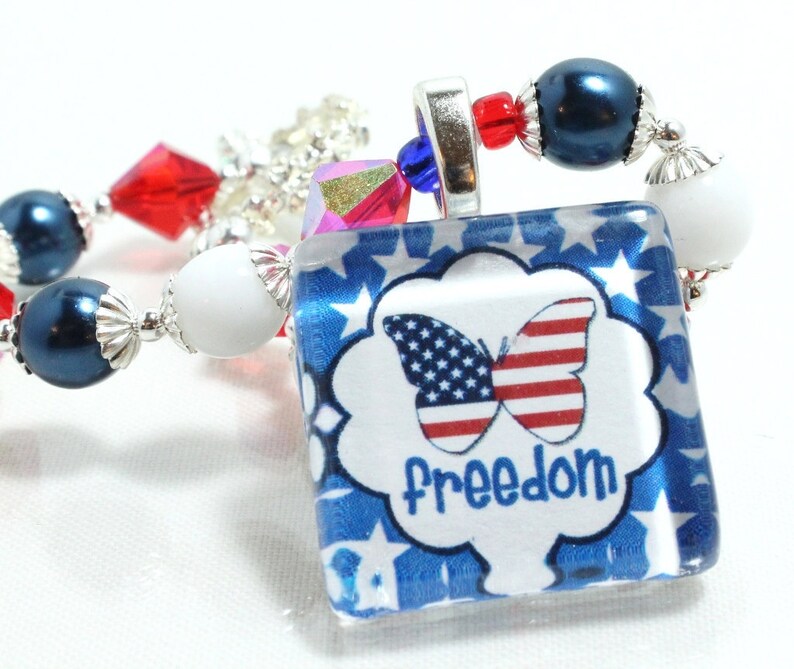 Patriotic Bracelet, Red White Blue, American Flag, Patriotic Beaded Bracelet, Freedom Bracelet, Fourth of July, Memorial Day image 2