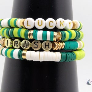 St. Patrick's Day Clay Bead Bracelet, Stack Stretch Bracelets, Trending Jewelry, St. Patrick's Day Colors image 3