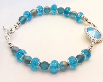 Pulsera de cuentas checas y apatita azul con Swarovski Sapphire Shimmer Focal