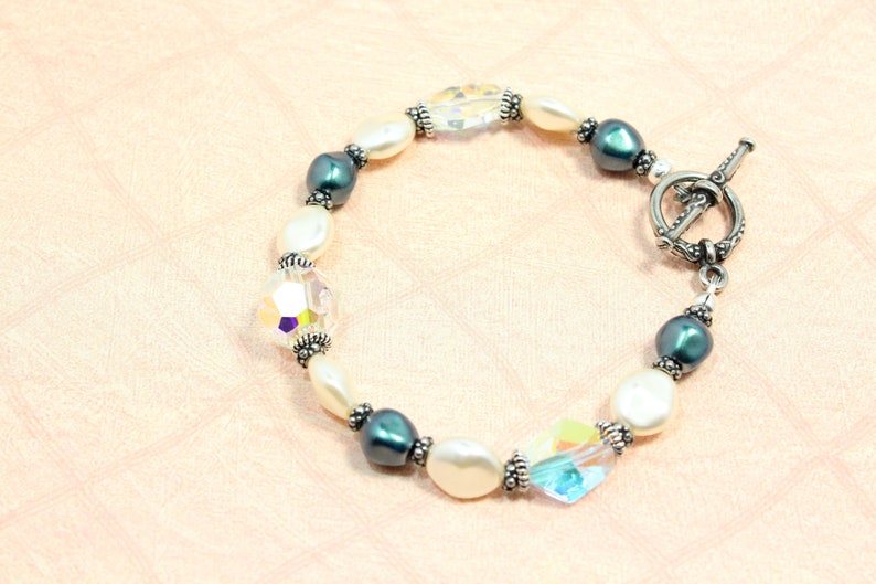Winter Pearl and Crystal Bracelet With Iridescent Tahitian and White Baroque Pearls from Swarovski, June Birthstone, Winter Storm Bracelet image 5