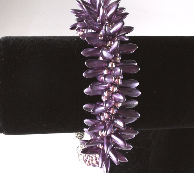 Purple Kumihimo Spiked Bracelet, Czech Dagger Beads, Seed Beads, Japanese Weaving image 5