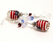 American Flag and Swarovski Crystal Earrings for 4th of July, Patriotic Holidays