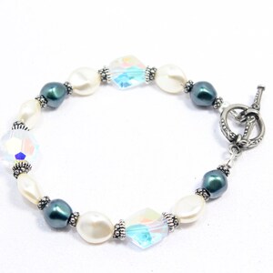 Winter Pearl and Crystal Bracelet With Iridescent Tahitian and White Baroque Pearls from Swarovski, June Birthstone, Winter Storm Bracelet image 6
