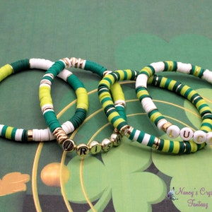 St. Patrick's Day Clay Bead Bracelet, Stack Stretch Bracelets, Trending Jewelry, St. Patrick's Day Colors All Four