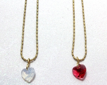 Swarovski Little Girl Heart Pendant, Rose or White Opal, Little Girl Necklace, Heart Necklace