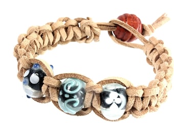 Unisex Beach Theme Macrame Bracelet, Fathers Day, Lampwork and Macrame Bracelet, Gift for Dad