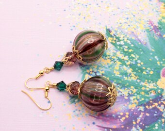 Mardi Gras Blown Glass Murano and Austrian Crystal Earrings