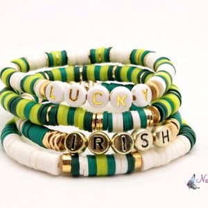 St. Patrick's Day Clay Bead Bracelet, Stack Stretch Bracelets, Trending Jewelry, St. Patrick's Day Colors image 1